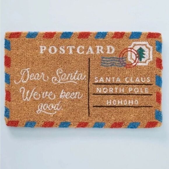 New Anthropologie Santa Postcard Doormat - Picture 1 of 3
